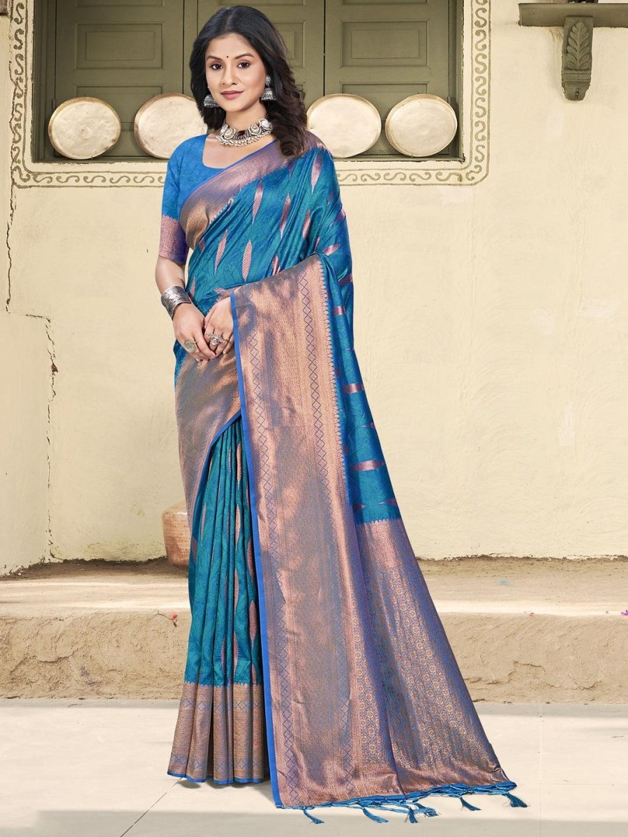 Blue Silk Brocade Saree | EZB SI04 BUPLK1002 - EZBER