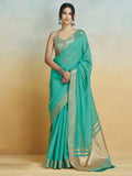 Blue Silk Festive Wear Saree With Blouse Piece - EZBER
