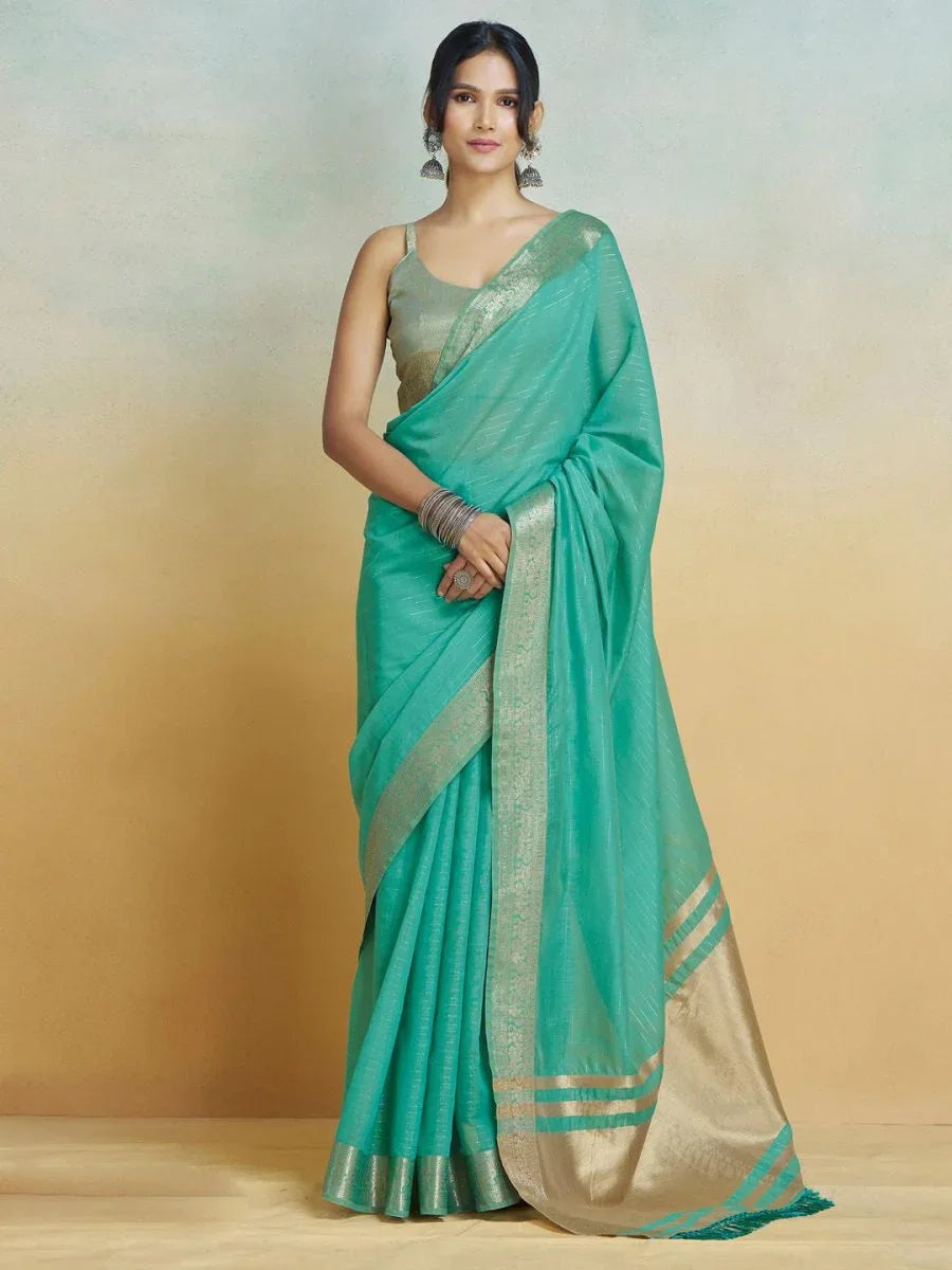Blue Silk Festive Wear Saree With Blouse Piece - EZBER