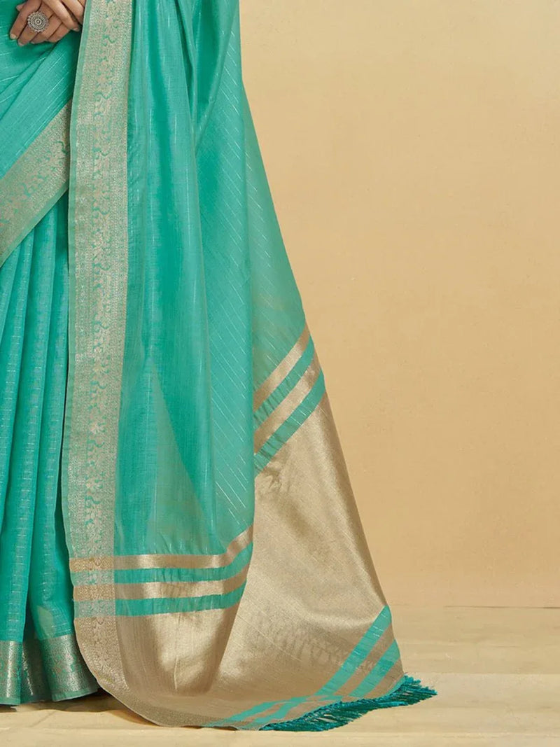 Blue Silk Festive Wear Saree With Blouse Piece - EZBER