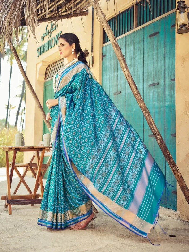Blue Soft Silk Festive Wear Saree With Blouse Piece - EZBER