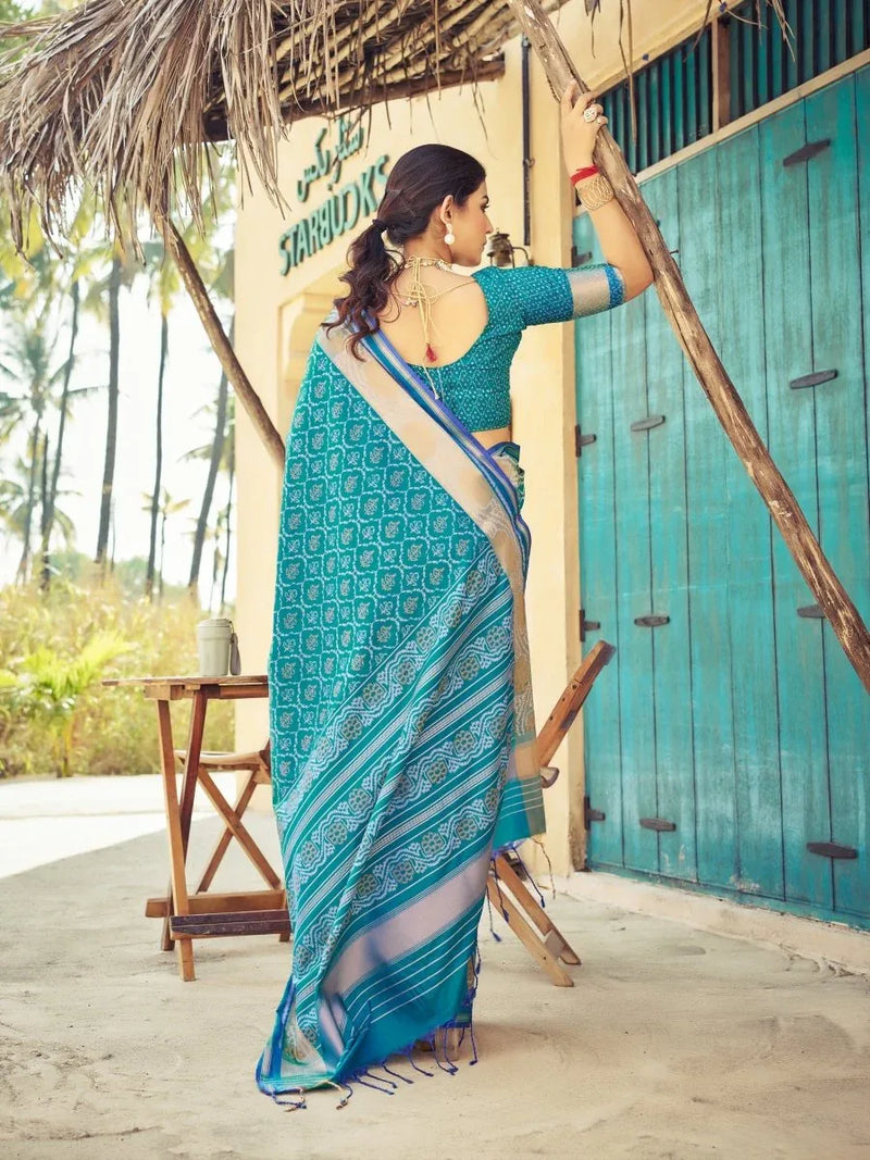 Blue Soft Silk Festive Wear Saree With Blouse Piece - EZBER