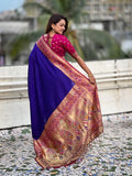 Blue Soft Silk Saree With Blouse Piece - EZBER