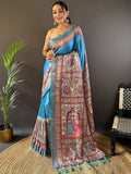 Blue Tussar Silk Saree With Blouse Piece - EZBER