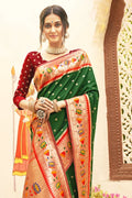 Bottle Green Paithani Saree - EZBER