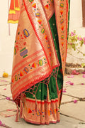 Bottle Green Paithani Saree - EZBER