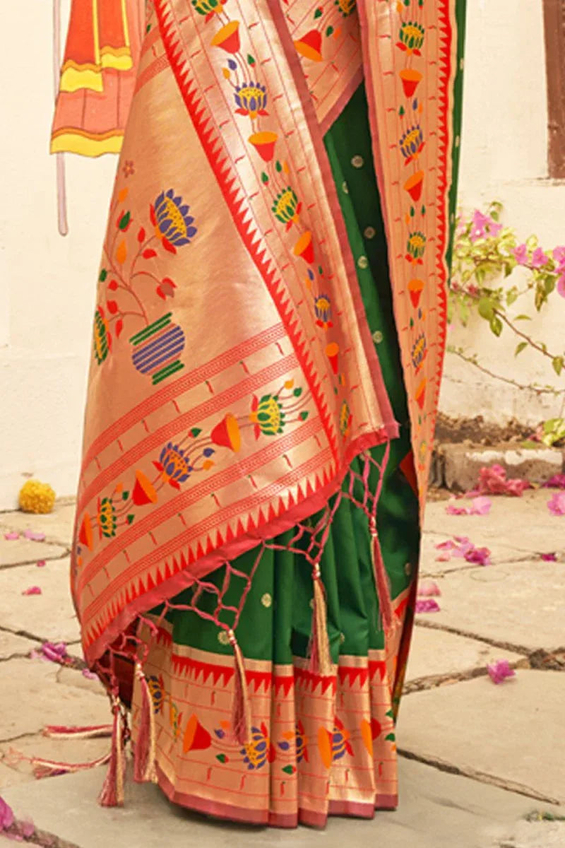 Bottle Green Paithani Saree - EZBER