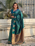 Bottle Green Silk Blend Saree With Blouse Piece - EZBER