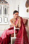 Brick Red And Pink Mulmul Cotton Saree - EZBER