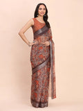 Brown COTTON CRUSH Linen Cotton Saree with Blouse Piece - EZBER