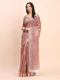 Brown COTTON CRUSH Linen Cotton Saree with Blouse Piece - EZBER