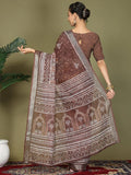 Brown Cotton Saree With Blouse Piece - EZBER