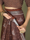 Brown Cotton Saree With Blouse Piece - EZBER
