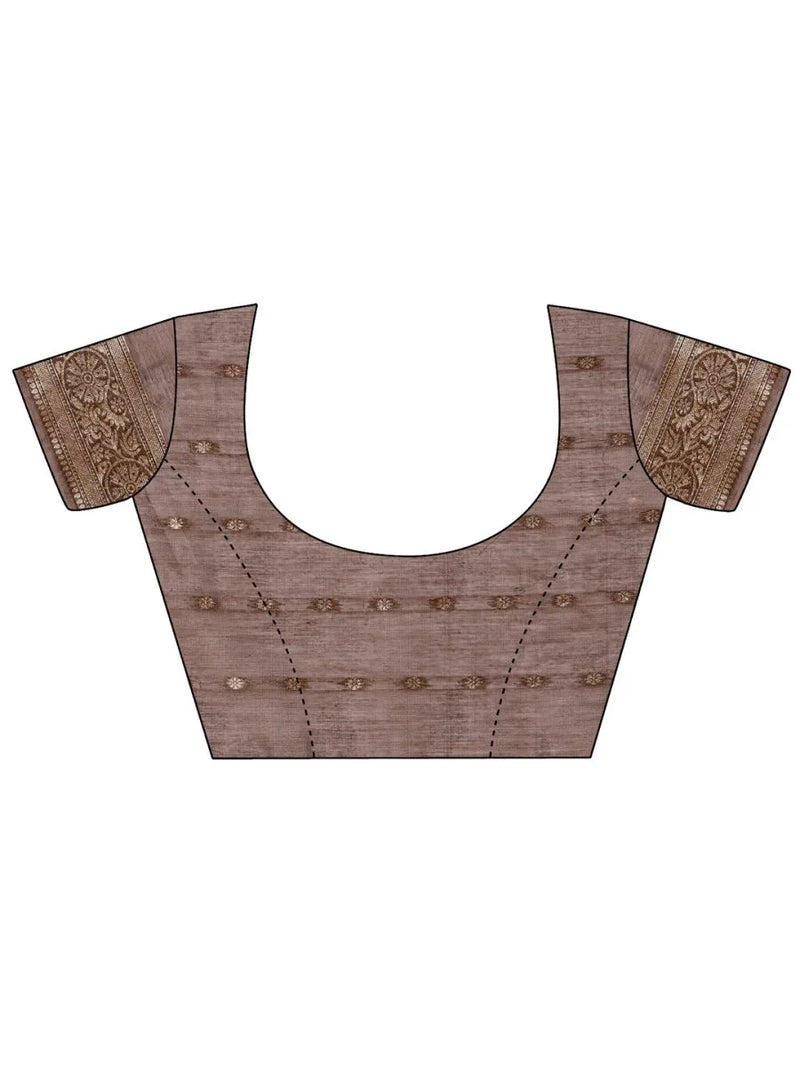 Brown Cotton Saree With Blouse Piece - EZBER
