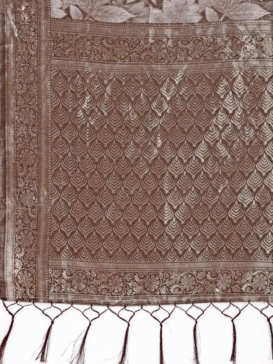 Brown Cotton Saree With Blouse Piece - EZBER