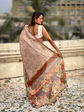 Brown Digital Printed Silk Saree With Blouse Piece - EZBER