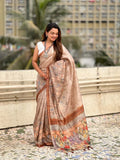 Brown Digital Printed Silk Saree With Blouse Piece - EZBER