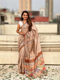 Brown Digital Printed Silk Saree With Blouse Piece - EZBER