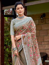 Brown Linen Cotton Handloom Saree | EZB SI04 SGKSS1002