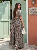 Brown Linen Cotton Handloom Saree | EZB SI04 SUVAN1005