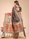 Brown Linen Cotton Saree With Blouse Piece - EZBER