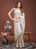 Brown Linen Cotton Saree With Blouse Piece - EZBER