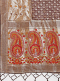 Brown Linen Cotton Saree With Blouse Piece - EZBER