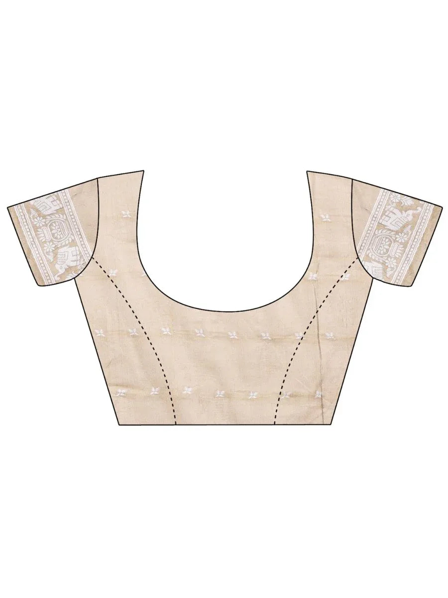 Brown Linen Cotton Saree With Blouse Piece - EZBER