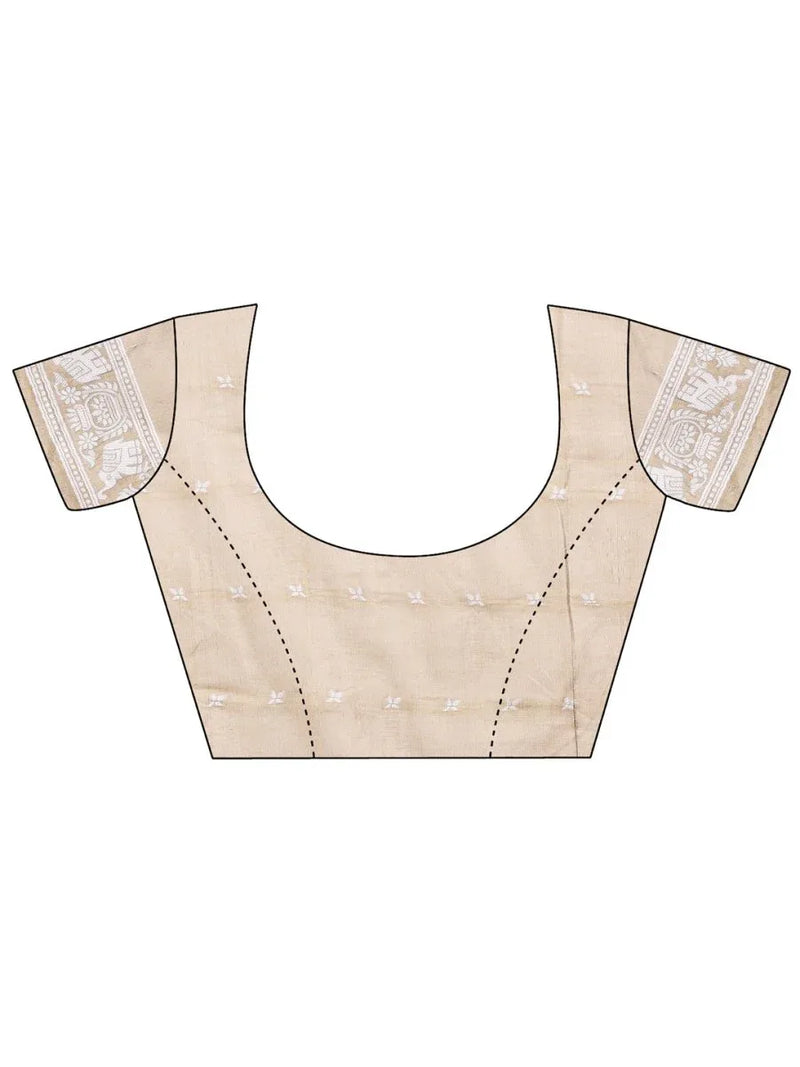 Brown Linen Cotton Saree With Blouse Piece - EZBER