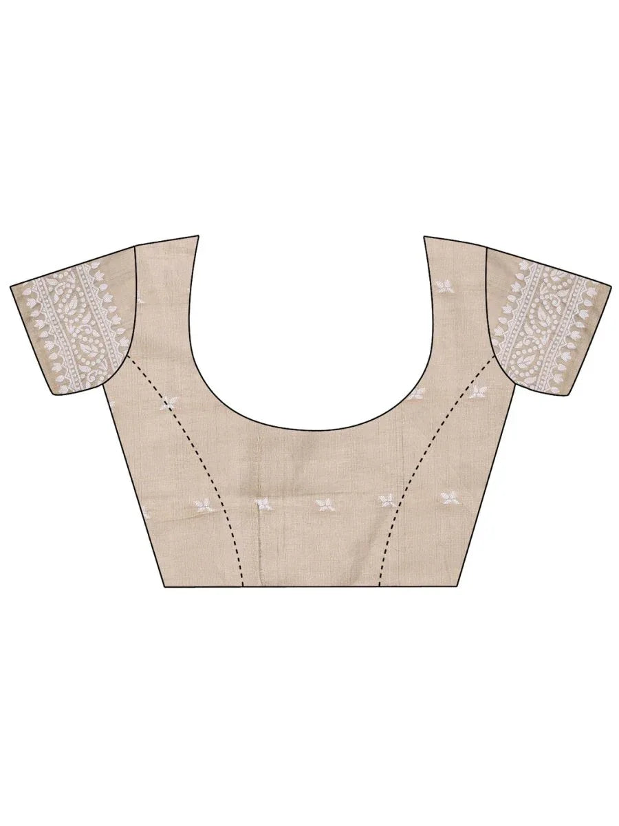 Brown Linen Cotton Saree With Blouse Piece - EZBER