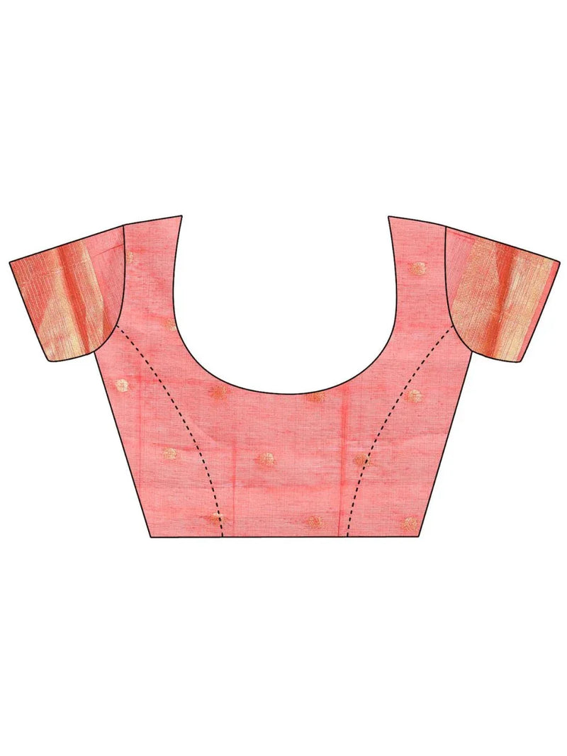 Brown Linen Cotton Saree With Blouse Piece - EZBER