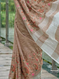 Brown Linen Stripe N Floral Saree | EZB SI04 SRKSS1002 - EZBER