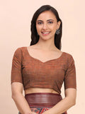 Brown SANSKRIT PRINTS Linen Cotton Saree with Blouse Piece - EZBER