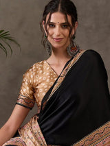 Brown Semi Modal Ajrakh Print Saree | EZB GF02 LUX 4002