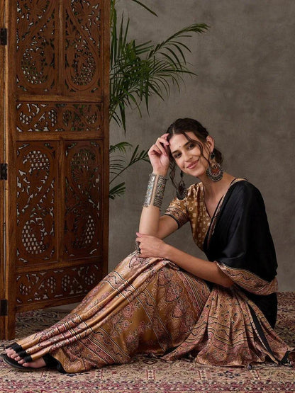 Brown Semi Modal Saree | EZB GF02 LUX 4002 - EZBER