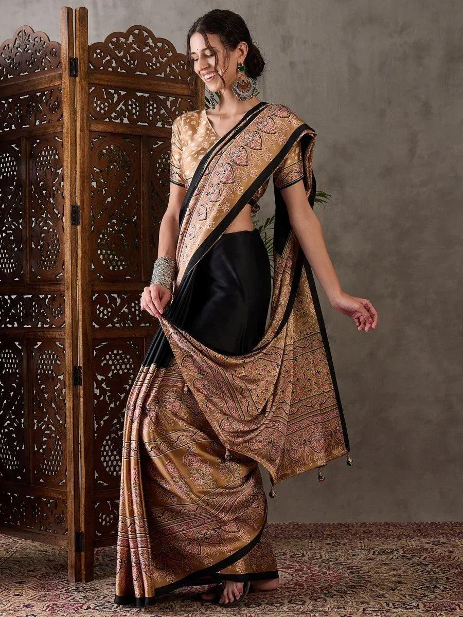 Brown Semi Modal Saree | EZB GF02 LUX 4002 - EZBER