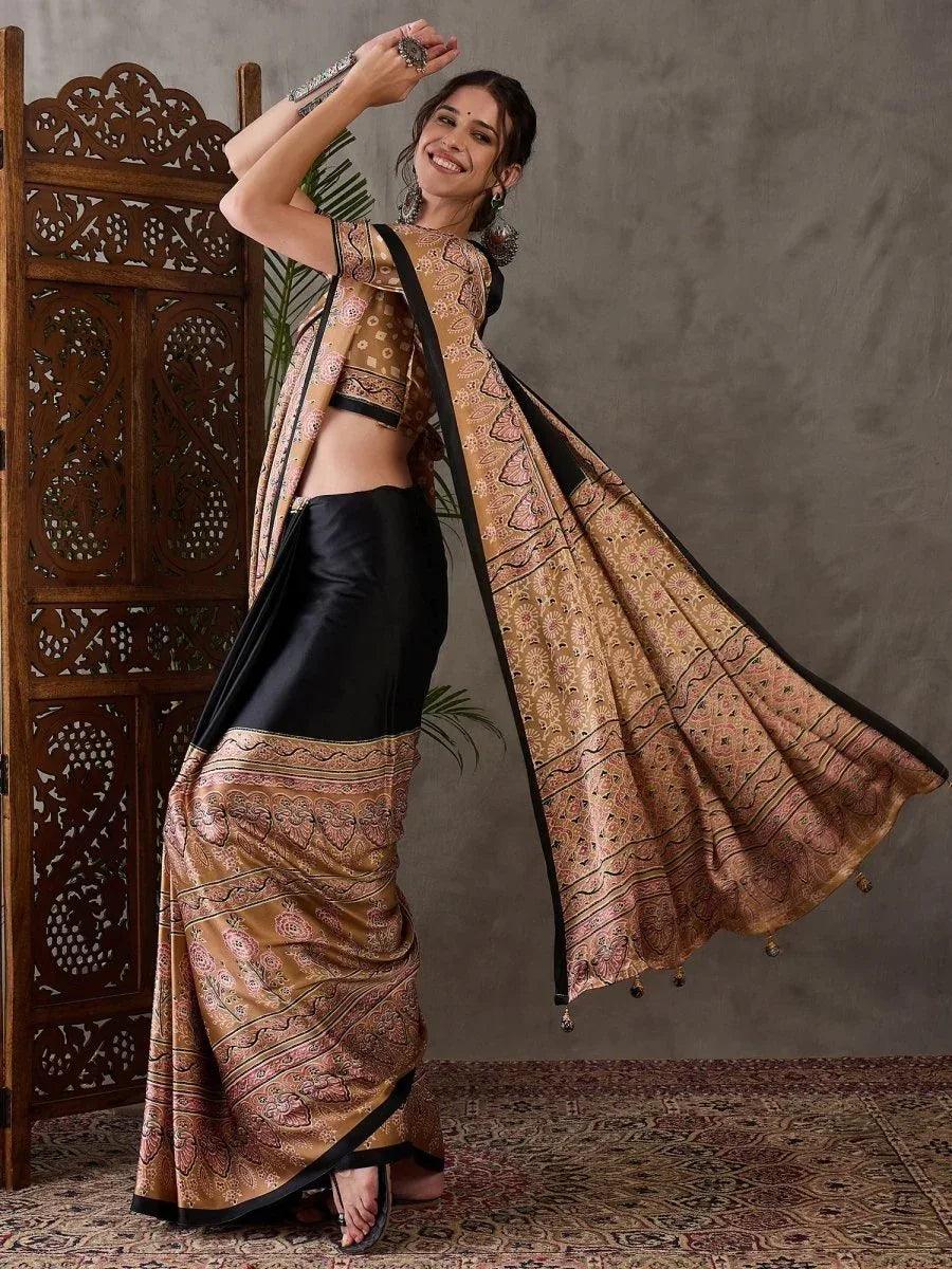 Brown Semi Modal Saree | EZB GF02 LUX 4002 - EZBER