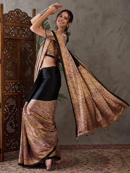 Brown Semi Modal Saree | EZB GF02 LUX 4002 - EZBER