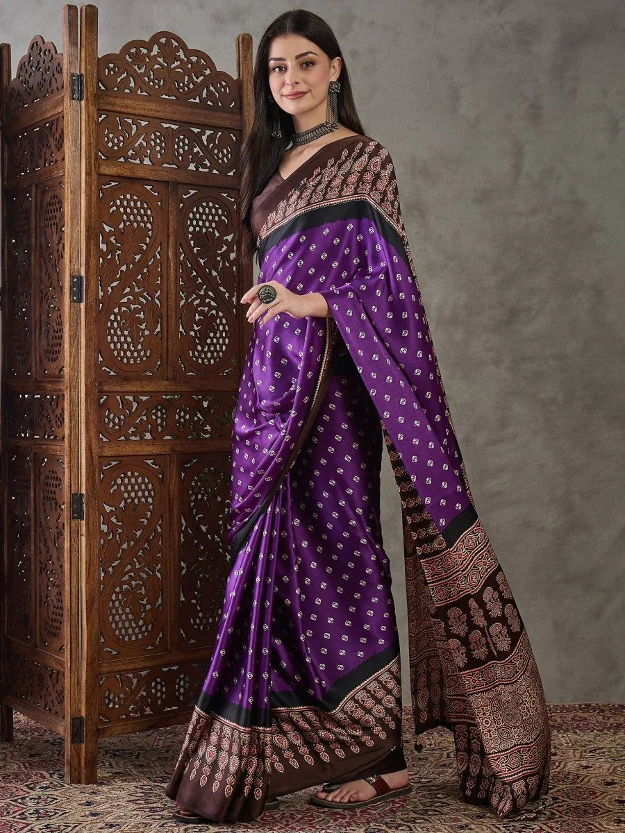 Brown Semi Modal Saree With Blouse Piece - EZBER