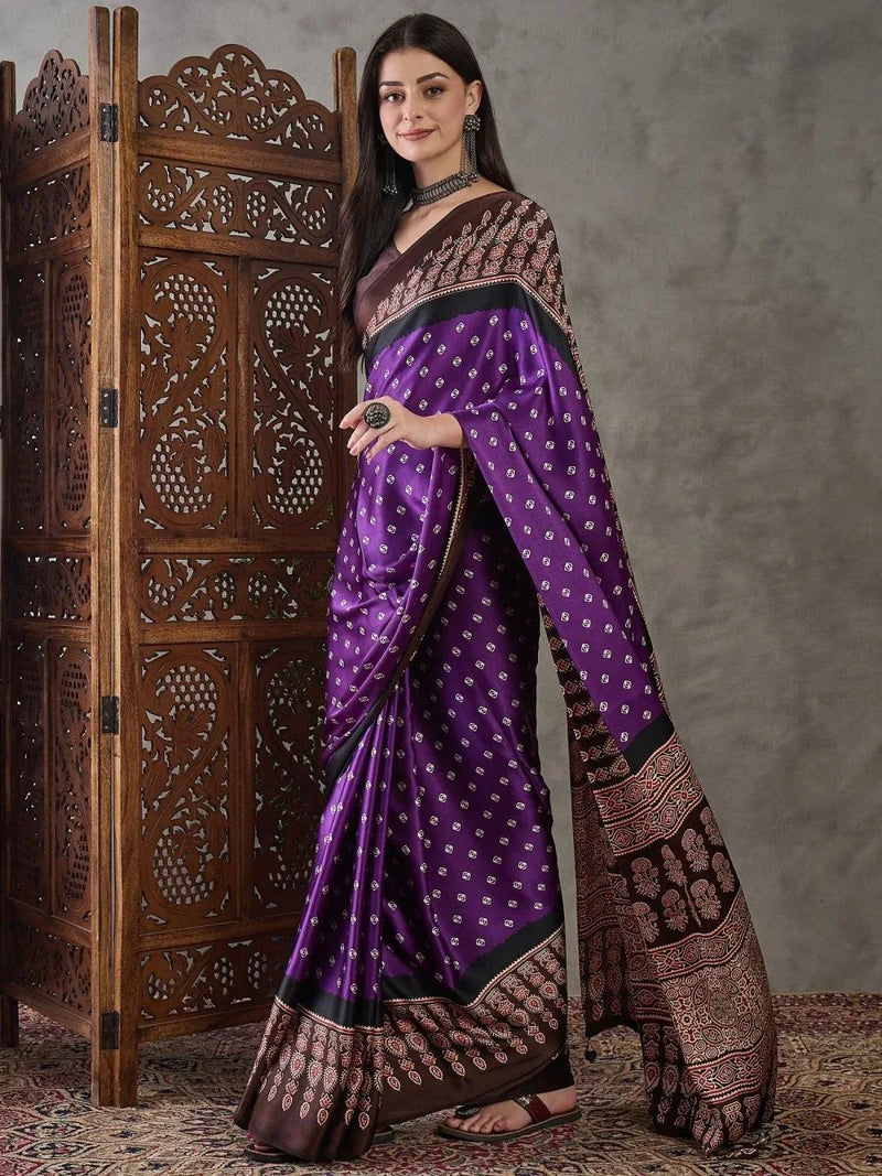 Brown Semi Modal Saree With Blouse Piece - EZBER