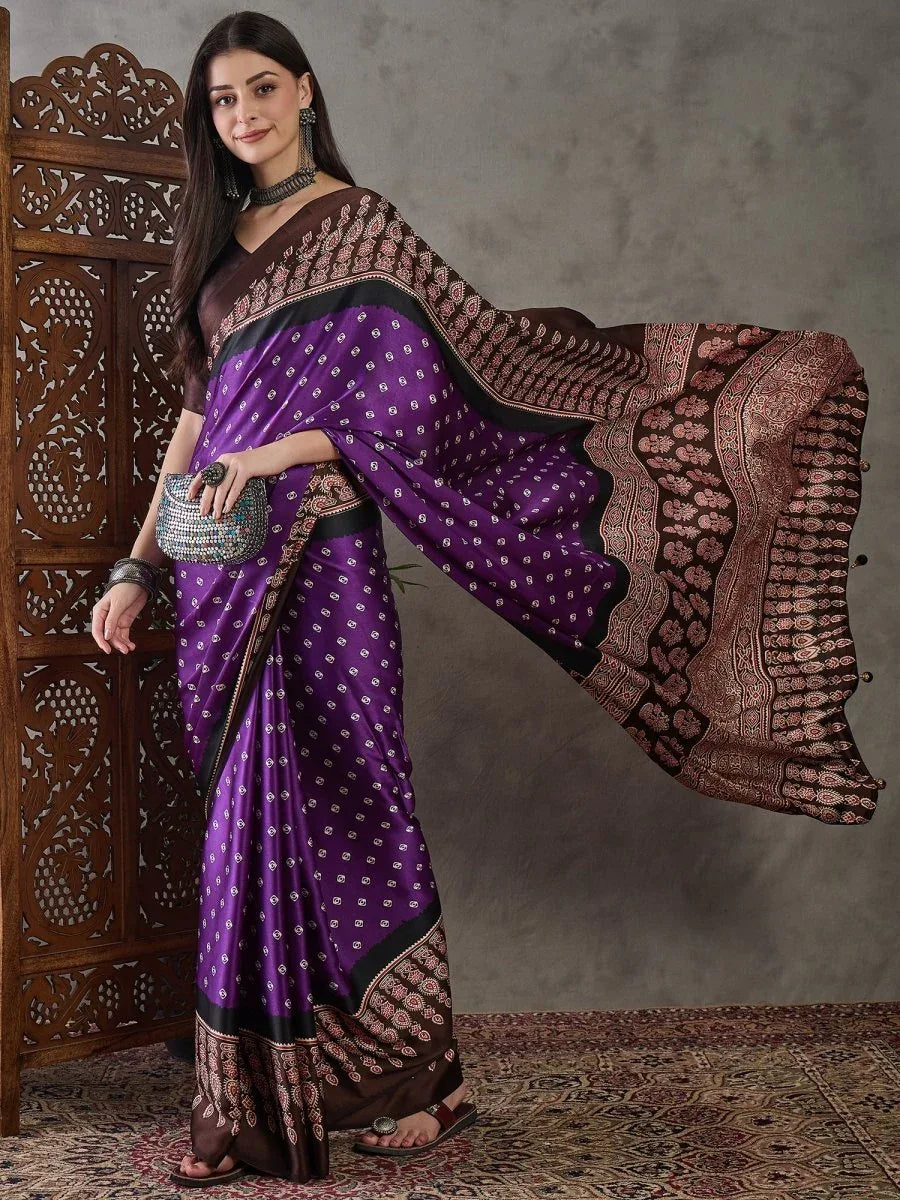 Brown Semi Modal Saree With Blouse Piece - EZBER