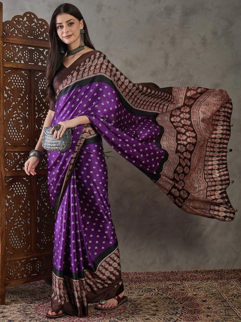 Brown Semi Modal Saree With Blouse Piece - EZBER