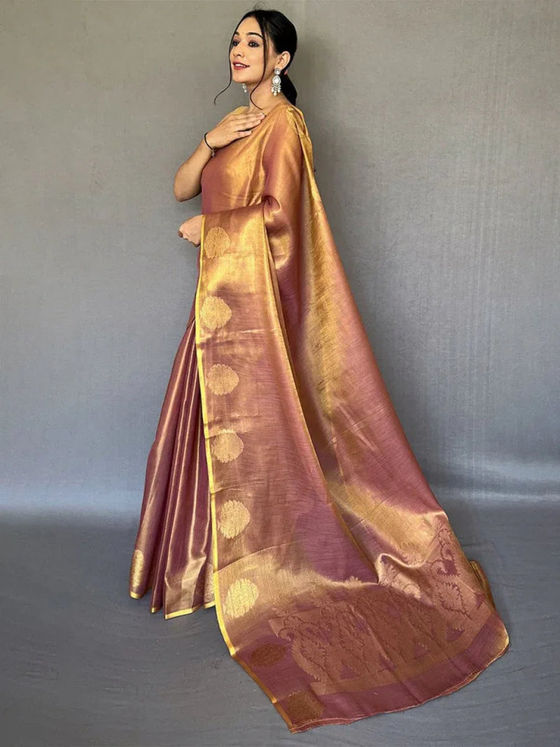 Brown Silk Festive Wear Saree With Blouse Piece - EZBER