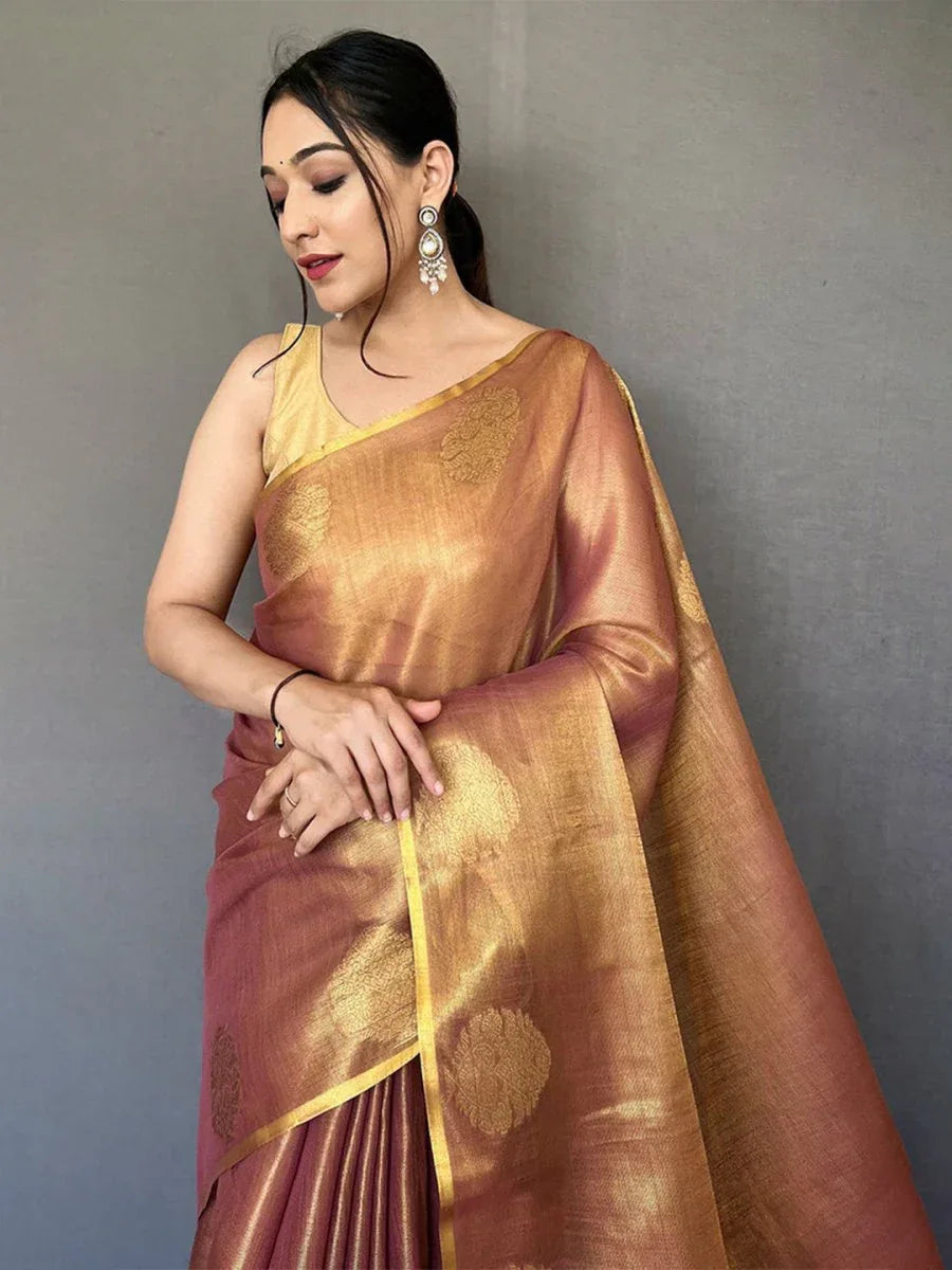 Brown Silk Festive Wear Saree With Blouse Piece - EZBER
