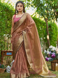 Brown Tissue Saree With Blouse Piece - EZBER
