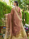 Brown Tissue Saree With Blouse Piece - EZBER