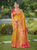 Yellow Banarasi silk Saree with Blouse Piece