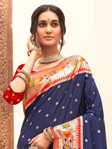 Navy Paithani Silk Blend Brocade Saree | EZB SI04 BWMAR1001