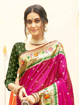 Magenta Paithani Silk Blend Brocade Saree  | EZB SI04 BWMAR1004