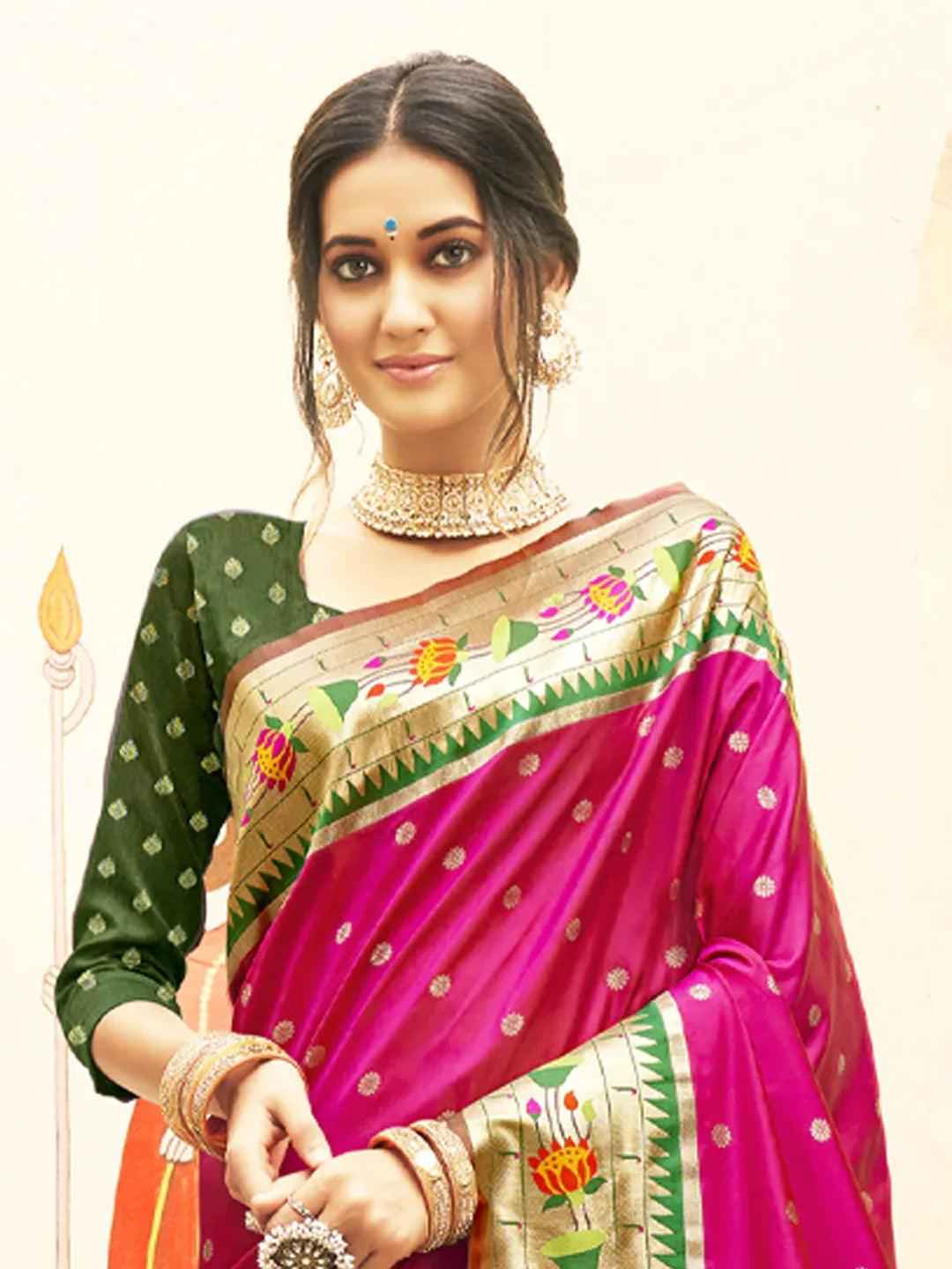 Magenta Paithani Silk Blend Brocade Saree  | EZB SI04 BWMAR1004